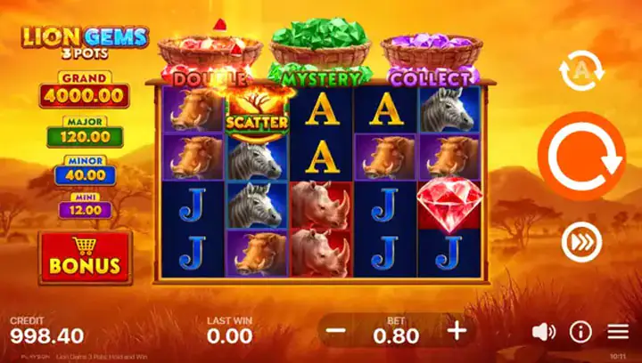 สล็อต Lion Gems 3 Pots Hold and Win